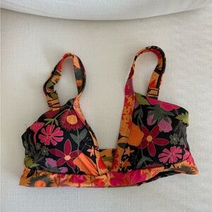 Kitty and Vibe Floral Printed Bralette in Black, Orange & Pink, M